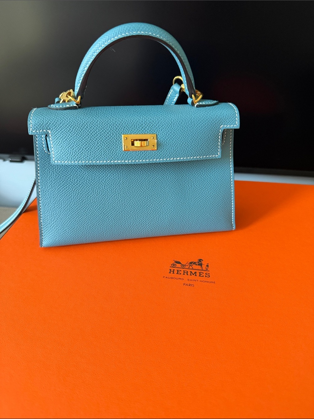 Hermes 20cm mini Kelly bleu Jean blue